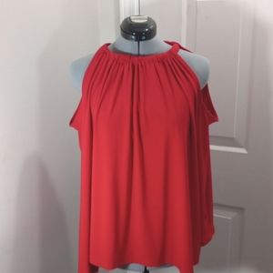 Cato Womens Sz S Red cold shoulder, longsleeved, key hole in back, oversized